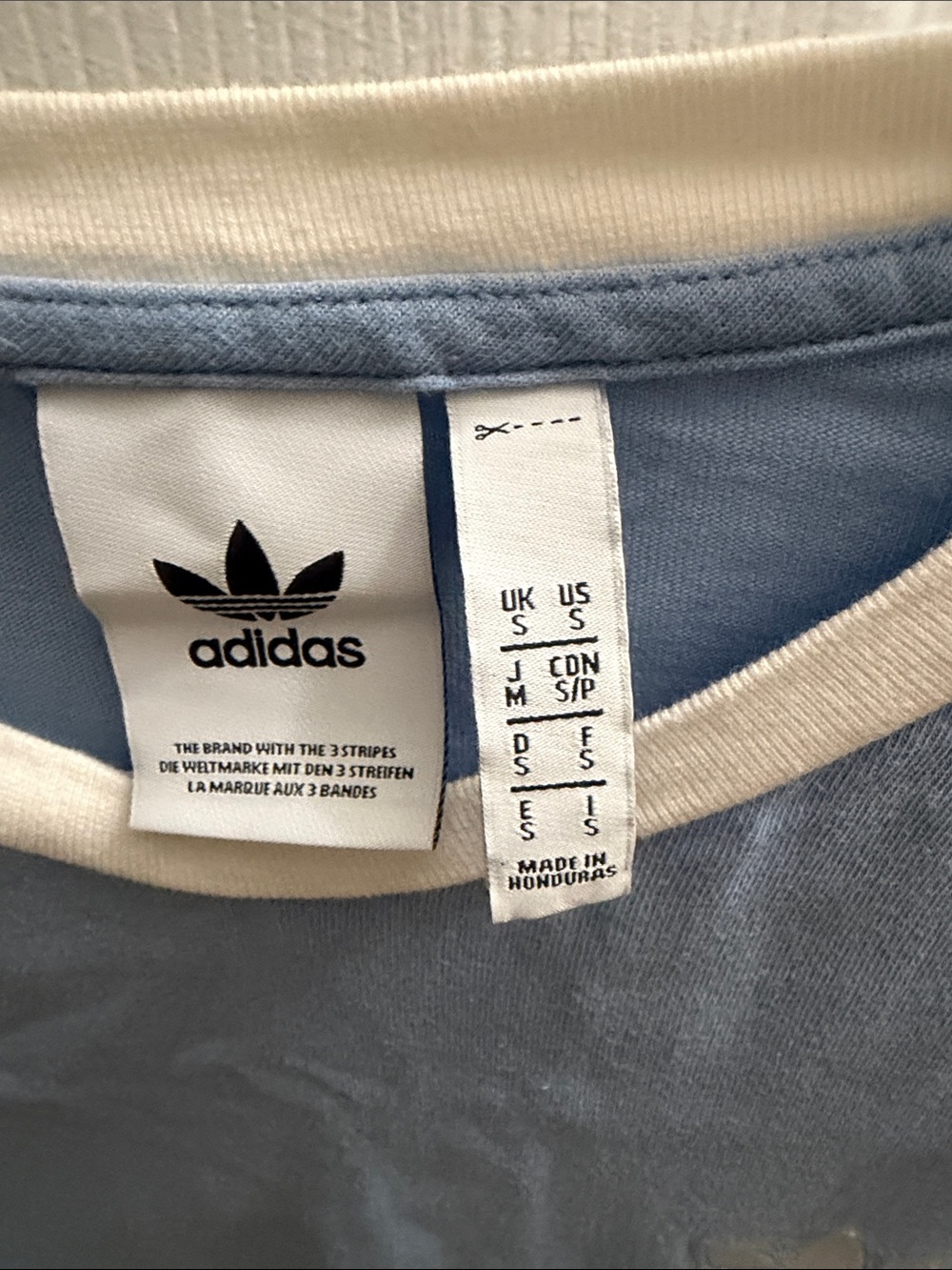 adidas Light Blue Long Sleeve Three-Stripe Tee with White Trim - Picture 2 of 3